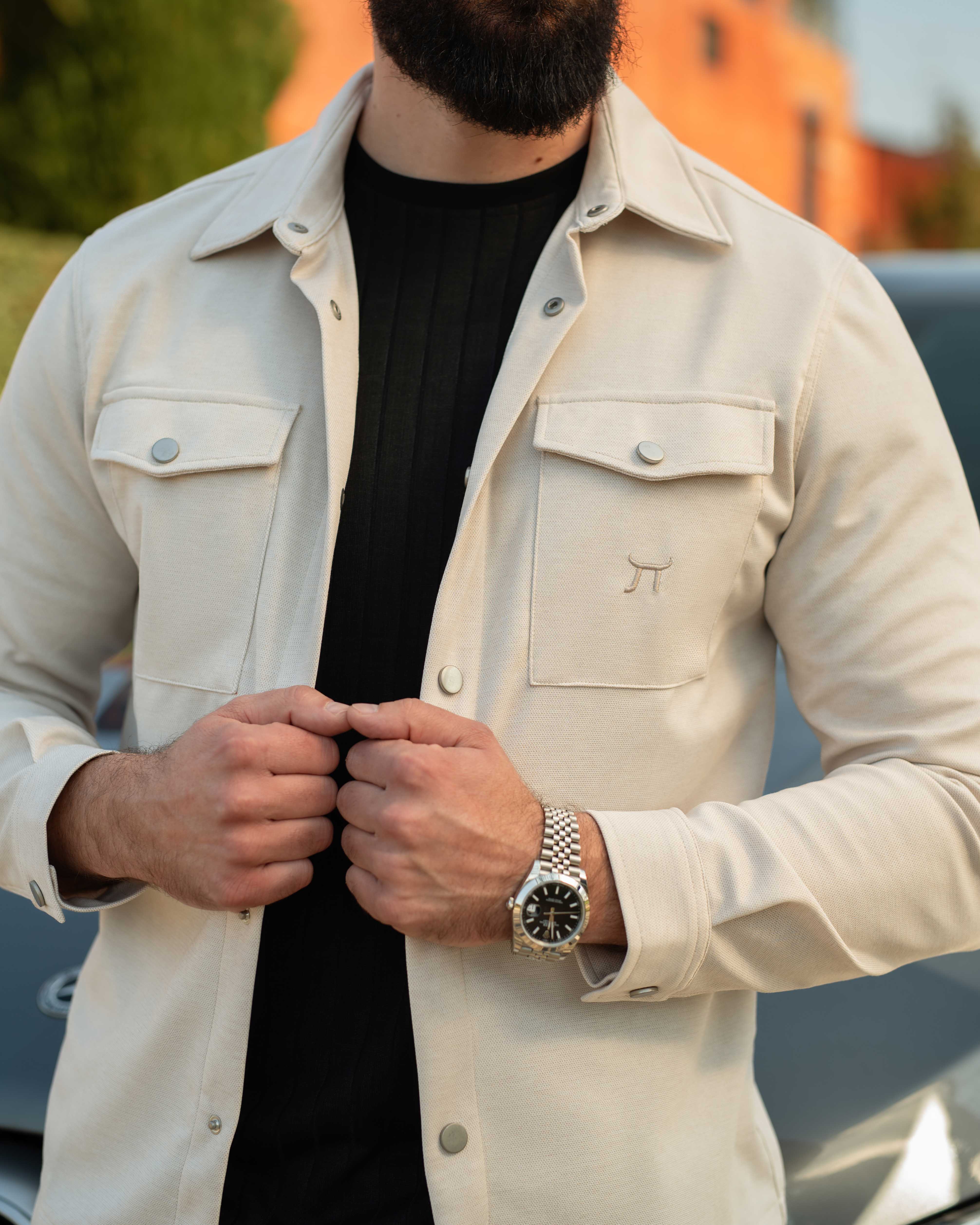 LAZARE™ SOFT CLASSIC OVERSHIRT - LIGHT CREAM